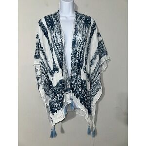 Vince‎ Camuto Blue White Tie Dye Tassel Kimono Cover Up Beach Pool Resort